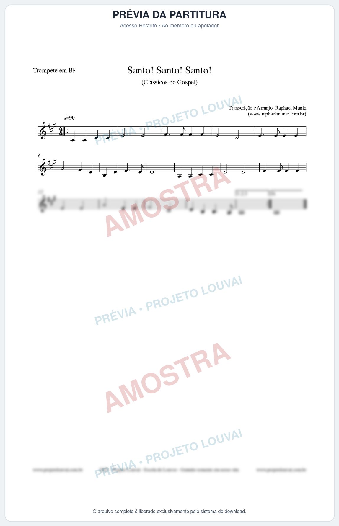 Prévia protegida da primeira página da partitura Partitura para Trompete em Bb - Santo! Santo! Santo! - HCC nº2 - Clássicos do Gospel