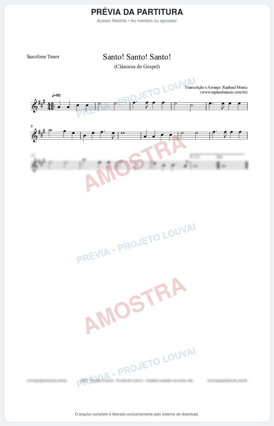 Prévia protegida da primeira página da partitura Partitura para Saxofone Tenor - Santo! Santo! Santo! - HCC nº2 - Clássicos do Gospel
