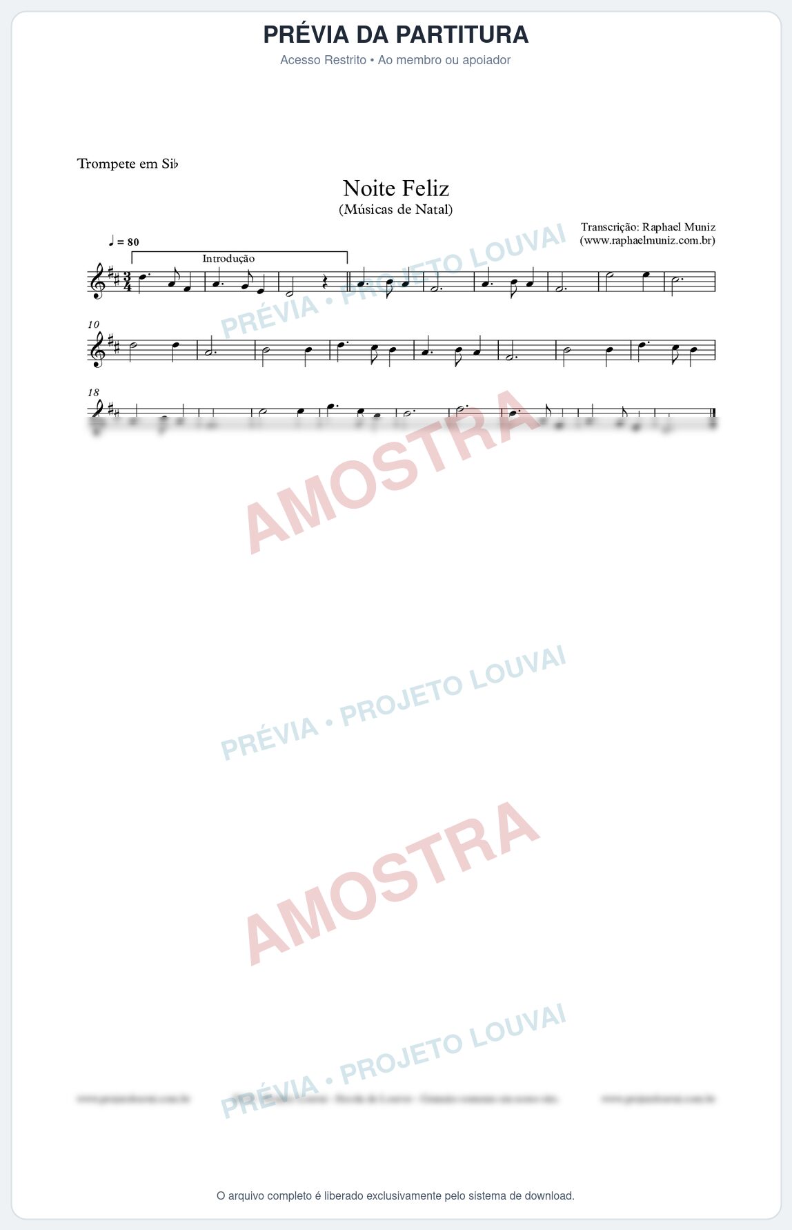 Prévia protegida da primeira página da partitura Partitura para Trompete - Noite Feliz - Músicas de Natal