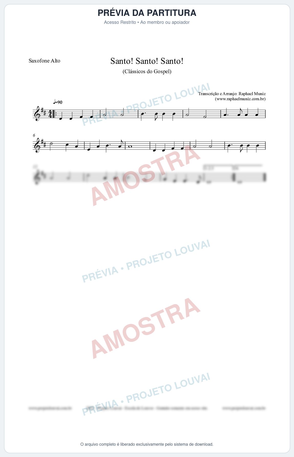 Prévia protegida da primeira página da partitura Partitura para Saxofone Alto - Santo! Santo! Santo! - HCC nº2 - Clássicos do Gospel