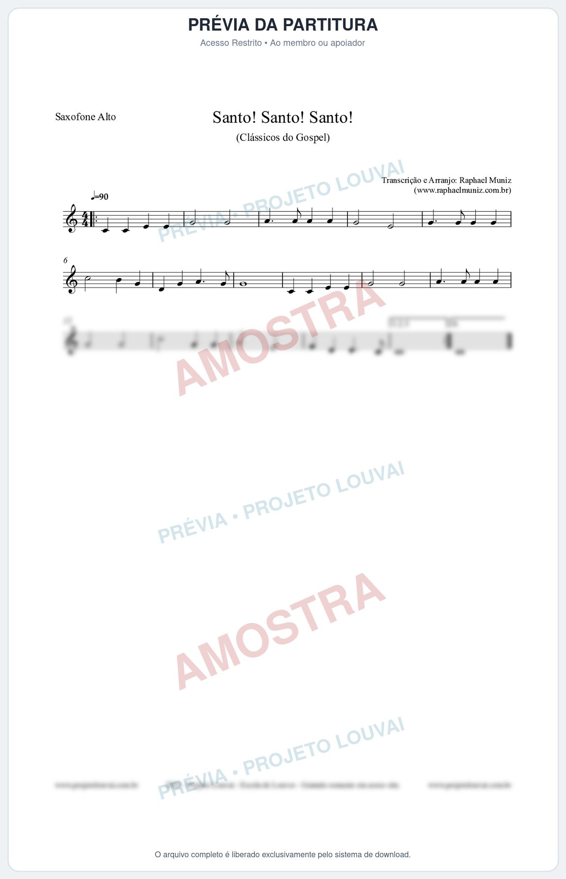 Prévia protegida da primeira página da partitura Partitura para Saxofone Alto - Santo! Santo! Santo! - HCC nº2 - Clássicos do Gospel
