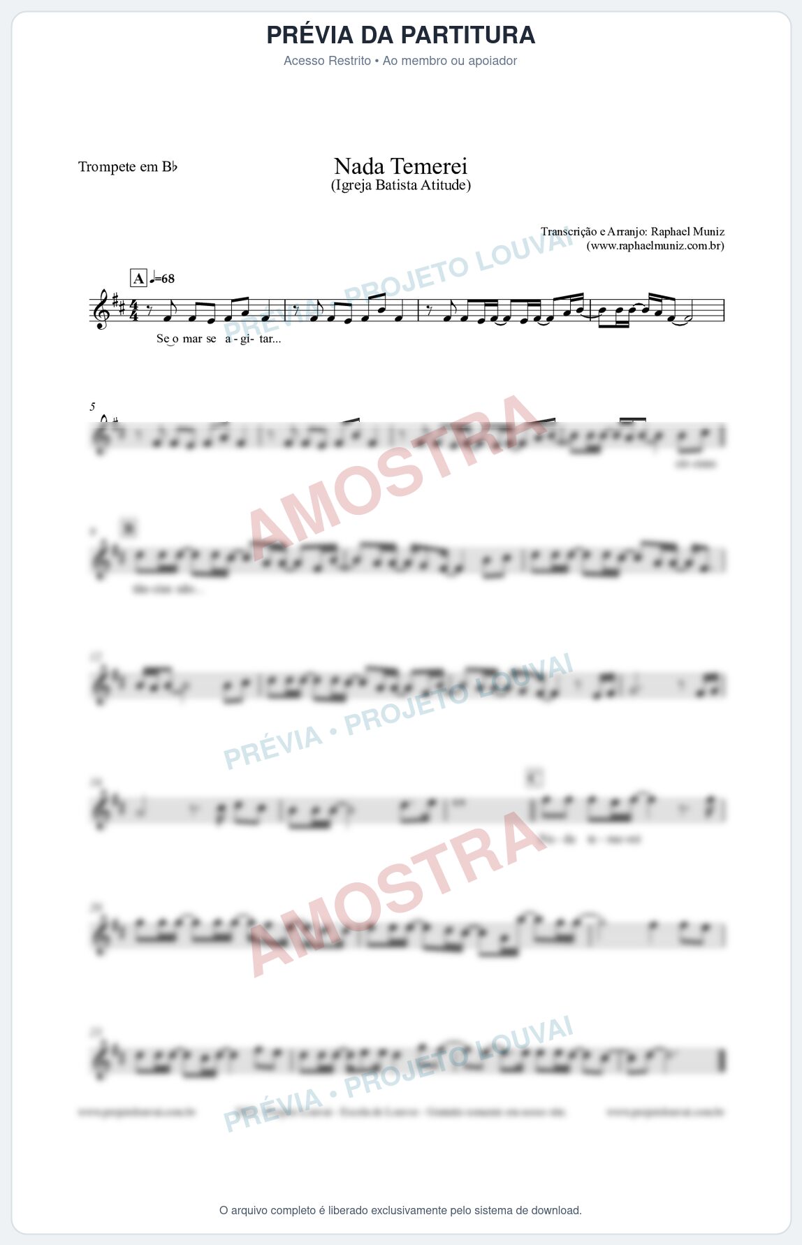 Prévia protegida da primeira página da partitura Partitura para Trompete em Bb - Nada Temerei - Igreja Batista Atitude