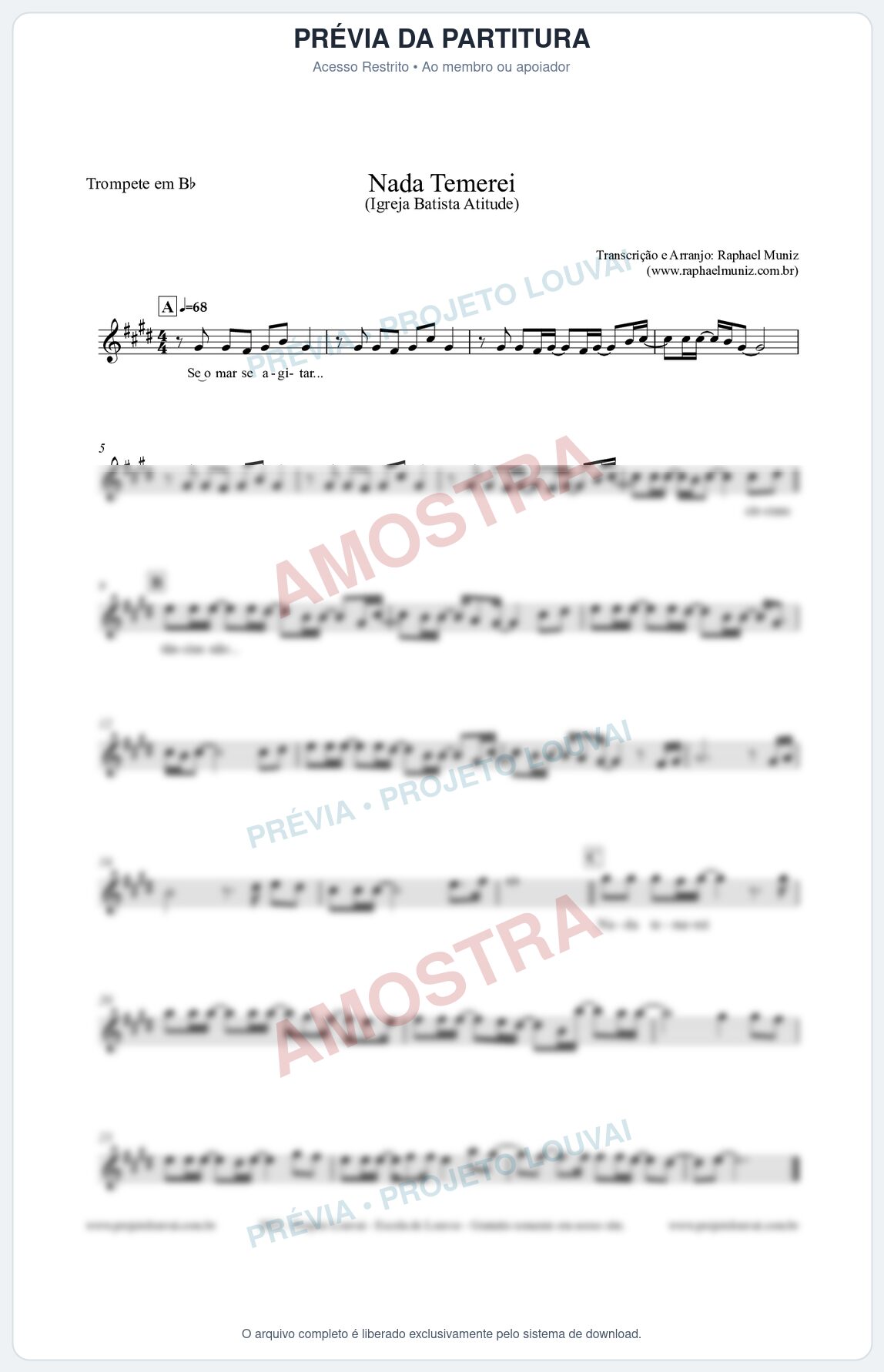 Prévia protegida da primeira página da partitura Partitura para Trompete em Bb - Nada Temerei - Igreja Batista Atitude
