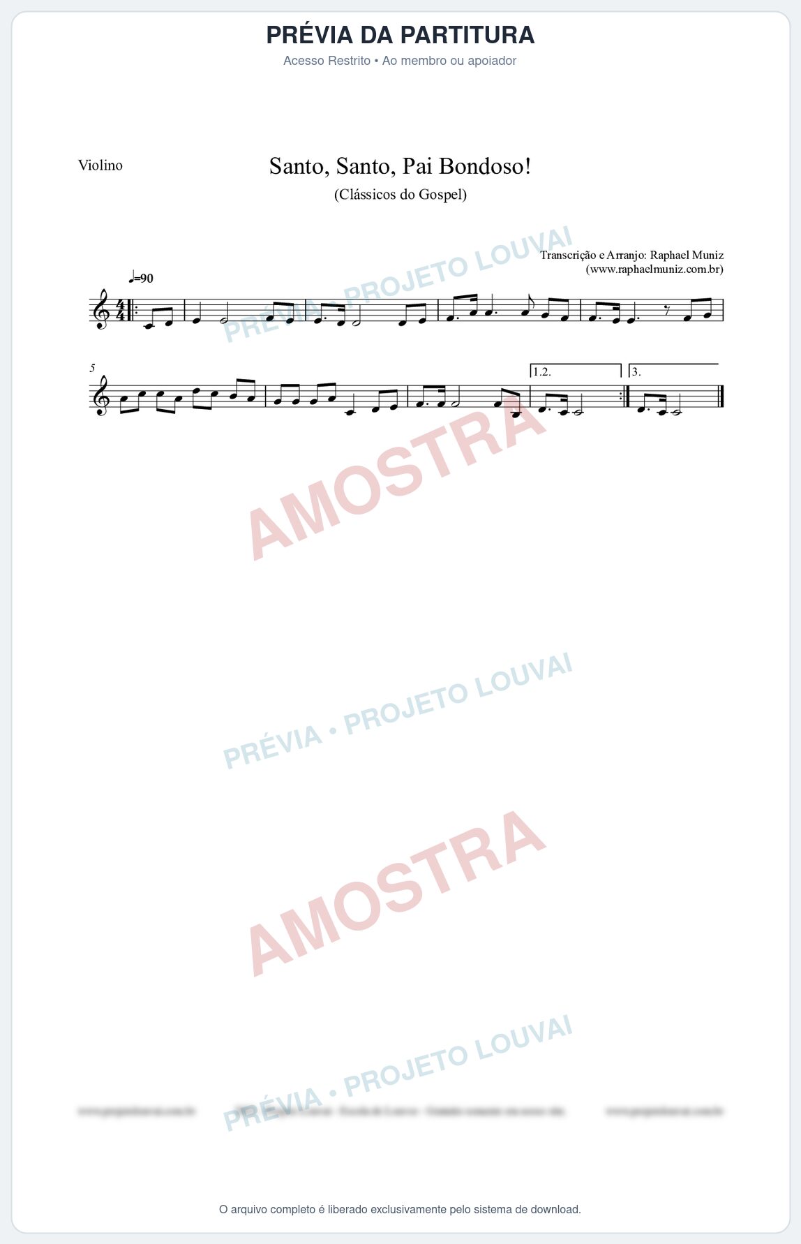 Prévia protegida da primeira página da partitura Partitura para Violino - Santo, Santo, Pai Bondoso! - HCC nº4 - Clássicos do Gospel